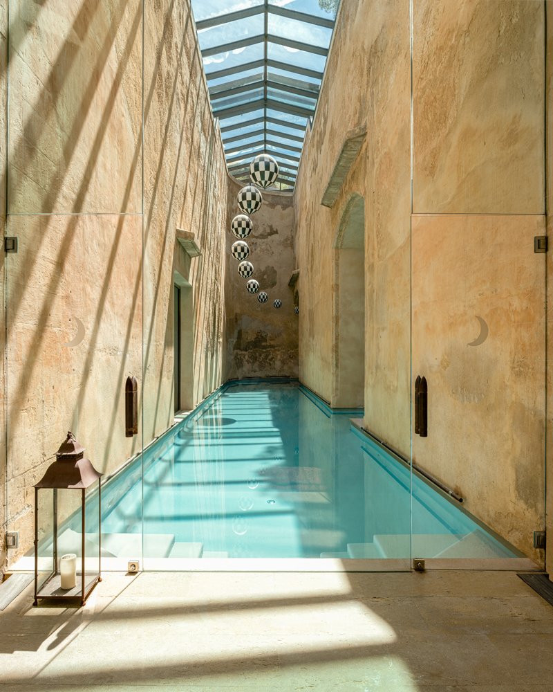 Cap Rocat spa indoor swimming pool beneath the glass roof