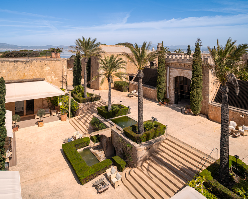 Historic stone courtyard at the real Cap Rocat boutique hotel in Mallorca