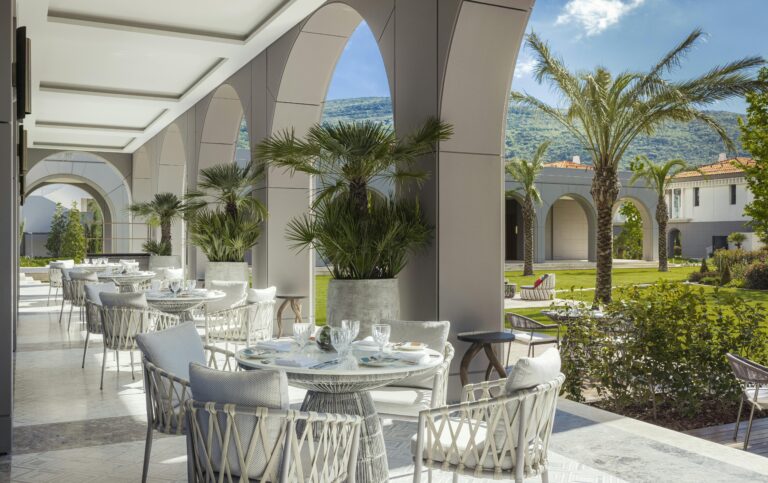 Outdoor dining terrace at One&Only Portonovi in Montenegro