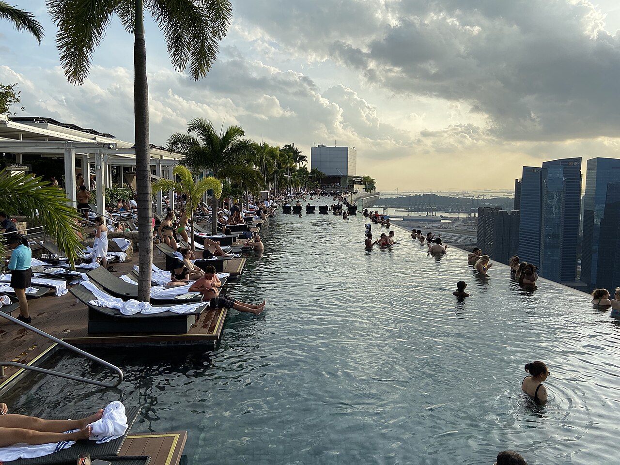 Rooftop infinity pool at Marina Bay Sands SkyPark photographed in 2020
